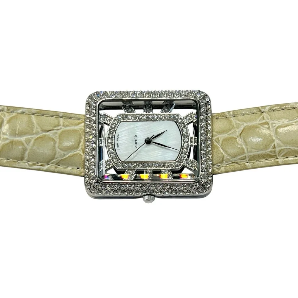 ADRIENNE Quartz Collection Japan Movement Club Watch White Croc Strap Needs Bat